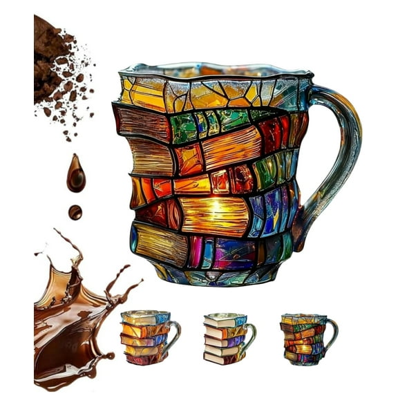 Chapter Book Mug, Chapter Book Mug 3d Coffee Cup, 3d Book Mugsfor Book Lovers, Painted Book Mug Stained Glass, Unique Colored Hand Painted Coffee Cup, Comfortable Grip, Large Capacity