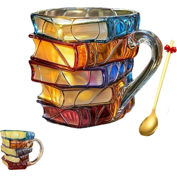 Chapter Book Mug, Chapter Book Mug 3d Cup, Books Coffee Cup Stained Glass, Unique Colored Hand Painted Coffee Cup, for Book Lovers, Comfortable Grip, Large Capacity