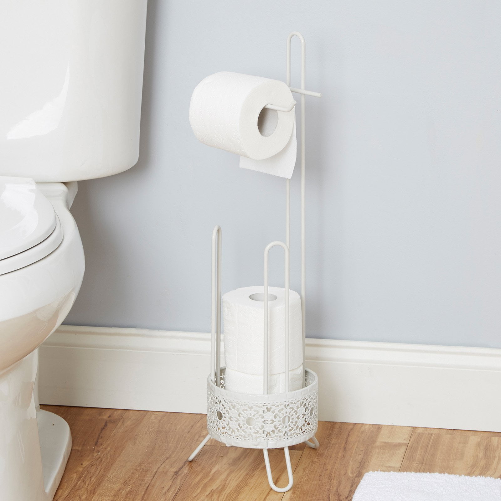 SunnyPoint Heavy Gauge Spare Bathroom Toilet Tissue Paper Holder; Free  Standing, White