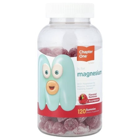Chapter One Magnesium Gummies, Calm Kids Magnesium Citrate 100mg, Kosher, Raspberry Flavor, 120 Gummies