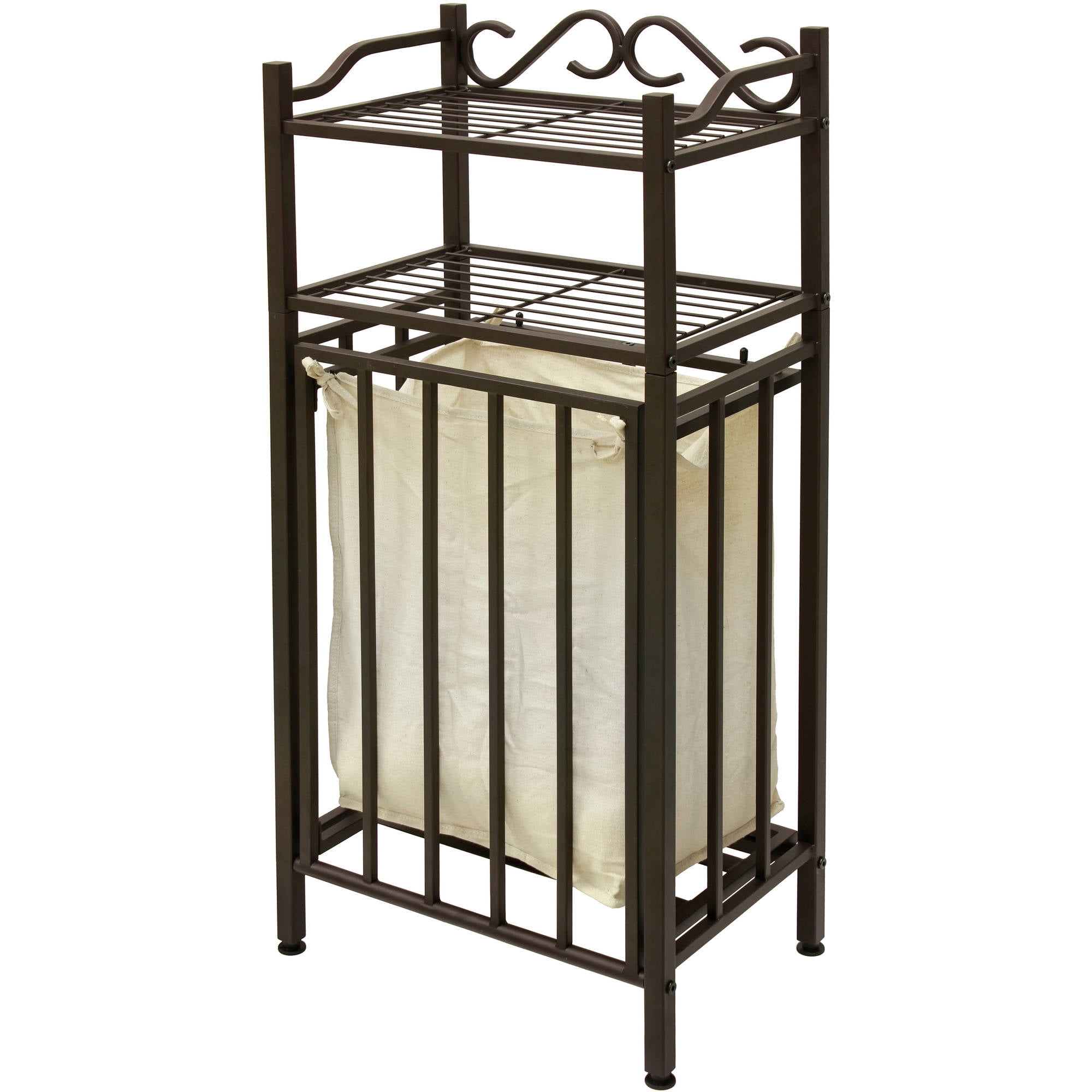 Chapter Slat Design Laundry Hamper with Two Bathroom Storage Shelves