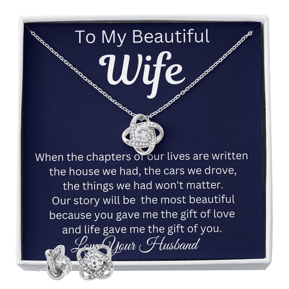 Chapters Of Our Life Necklace Wife Anniversary Birthday Present For Women, White Love Knot Necklace