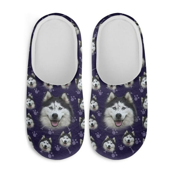 Chaqlin 3D Husky Paw Print Cold Weather Slippers Warm Cozy Plush Fuzzy Anti-skid Comfort Sole Lightweight Easy On Winter Travel Slippers