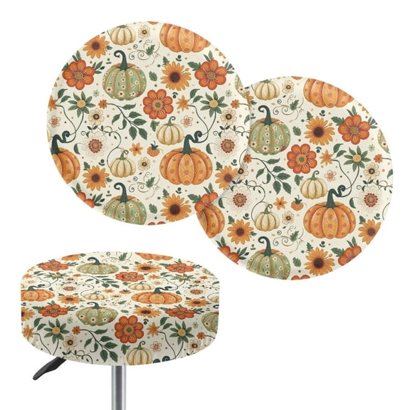 Chaqlin Artwork Fall Style Print Oversize Round Stool Covers 3D Pattern, Set of 2 Stretchable Seat Slipcovers, Washable for 12-16 Inch 13 Inch Stools Cover
