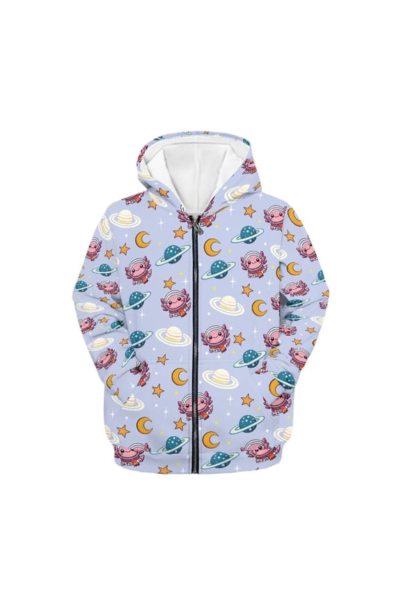 Astronauts Cartoon Axolotl Planet Teens Lightweight Hooded Jacket Long Sleeve Comfy with Pockets Casual Loose Sweatshirt Girls Size 10-12