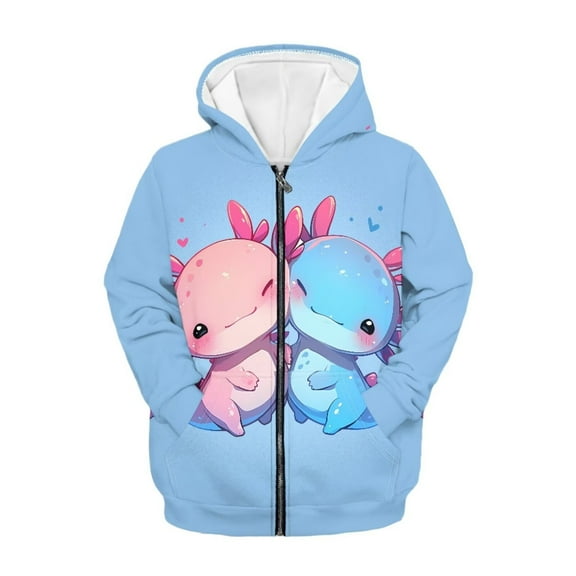 Chaqlin Axolotl Pattern Youth Zip Up Hoodie Lightweight Long Sleeve with Pockets Casual Athletic Outerwear Teens Size 6-9