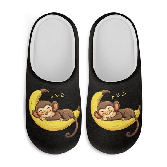 Chaqlin Banana Sleep Monkey Winter Slippers Warm Cozy Comfort Sole Anti-skid Rubber Sole Lightweight Easy On Cold Weather Travel Hotel Slippers