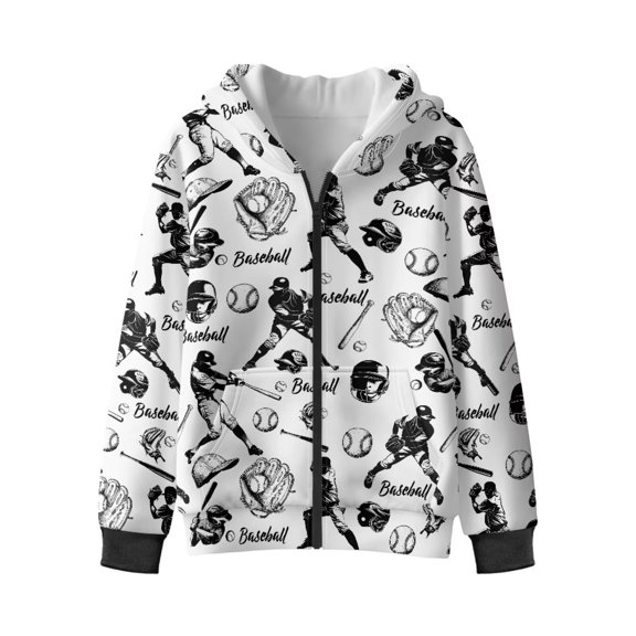 Chaqlin Baseball Pattern Fleece Athletic Jacket for Girls and Teens - girl Fluffy Sweatshirts Lightweight Pullover with Pockets for Gym and School