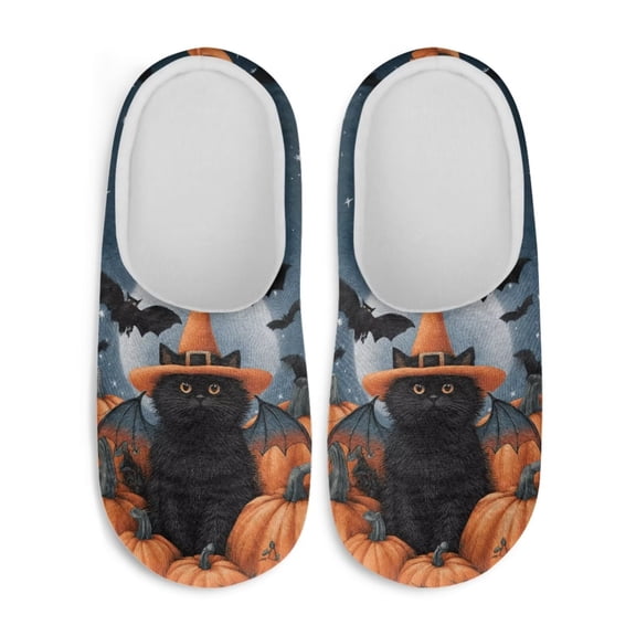 Chaqlin Black Cat Bat Pumpkin Party Slippers Soft Plush Fuzzy Comfy Non Slip Indoor Outdoor House Shoes Warm Cozy Memory Foam Sole Lightweight Trendy