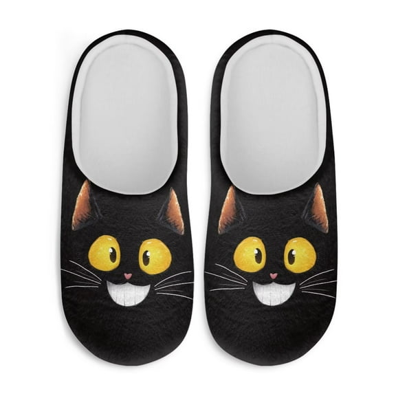 Chaqlin Black Cat Pattern Cozy Gifts Slippers Soft Plush Fuzzy Comfy Non Slip Indoor Outdoor House Shoes Warm Memory Foam Sole Lightweight For Women