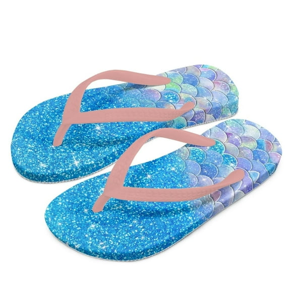 Chaqlin Blue Shiny Mermaid Print Kids Flip Flop - Comfortable & Stylish Summer Sandal for Boys & Girls with Footbed & Non-Slip Sole Size 3