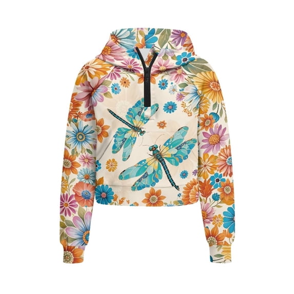 Chaqlin Bohemian Flower Dragonfly Lightweight Sweatshirt Youth Girls Zip Up with Pocket Casual Pullover Athletic Zip Up Lightweight Sweatshirt Size 9-10