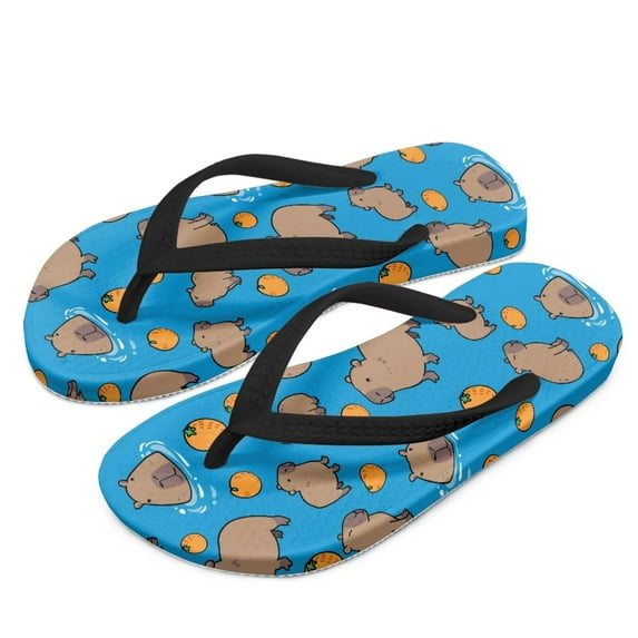 Chaqlin Boy Flips Flops for Kids Cartoon Capybara Blue Print Child Slip-on Thong Sandals Kid Boys Slides Chaer Shoes for Beach Swim Pool Size 12.5