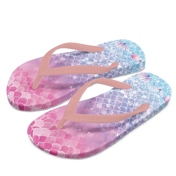 Chaqlin Boy's Slide Sandals and Thongs for Beach and Boats - Kids Flip Flops with Pink Mermaid Seashells Print Size 10