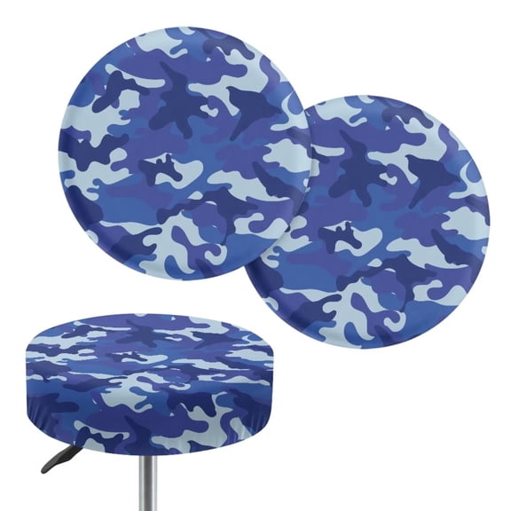 Chaqlin Camo Print Round Seat Covers with Vibrant 3D Design, 2 Pack Stretchable Bar Stool Covers, Machine Washable for 12-16 Inch 13 Inch Stools Cover Blue