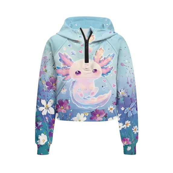 Chaqlin Cartoon Axolotl Flowers Print Hunting Sweatshirts Cowboy Sweatshirt with Pocket Animal Sweatshirts Wolf Sweatshirt Size 11-12