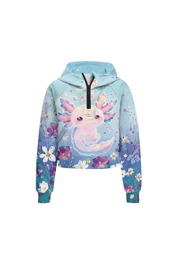Cartoon Axolotl Flowers Print Tiger Sweatshirts Rose Sweatshirt with Pocket Lion Sweatshirts Birthday Sweatshirt Size 13-14