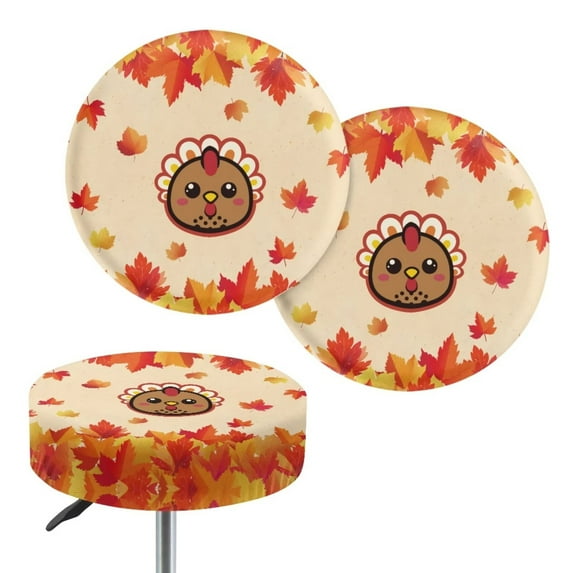 Chaqlin Cartoon Turkey Head Print Vibrant 3D Print Round Bar Stool Covers 2 Pack, Elastic Waterproof Seat Covers, Non-Slip for 12-16 Inch Stools 13 Inch Stools Cover