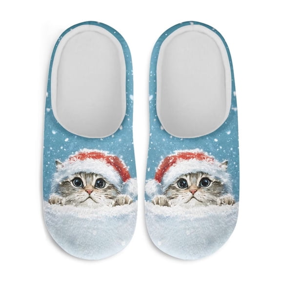 Chaqlin Christmas Cute Cat Men's Winter Slippers Warm Cozy Anti-skid Comfort Sole Lightweight Easy Slip On Cold Weather Travel Slippers
