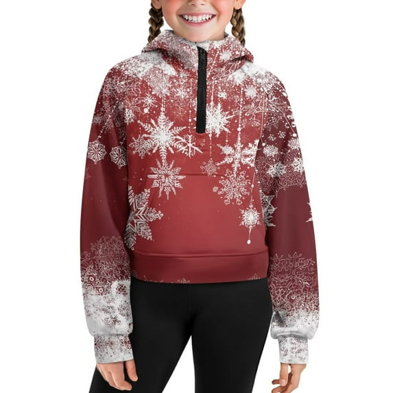 Chaqlin Christmas Snowflake Girls Lightweight Sweatshirt with Pocket Zip Up Pullover Cozy Loose Top for Loungewear Home Thanksgiving Size 13-14 Red
