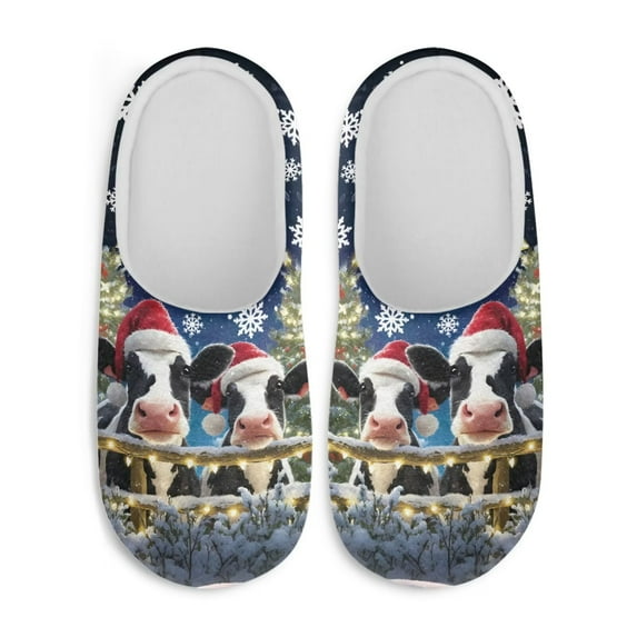 Chaqlin Christmas Tree Cow Lightweight Gifts Slippers Soft Plush Fuzzy Comfy Non Slip Indoor Outdoor House Shoes Warm Cozy Memory Foam Sole For Women