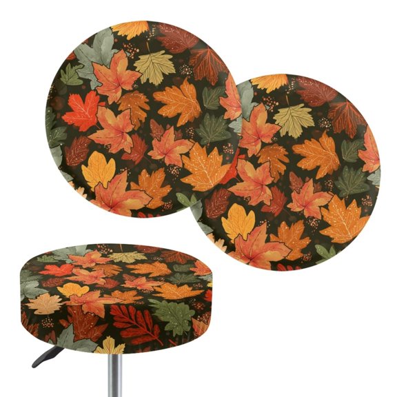 Chaqlin Classic Maple Leaf Decorative 3D Mandala Round Stool Covers, Set of 2 Elastic Chair Seat Covers, Non-Slip Washable for 12-16 Inch 14 Inch Stools Cover