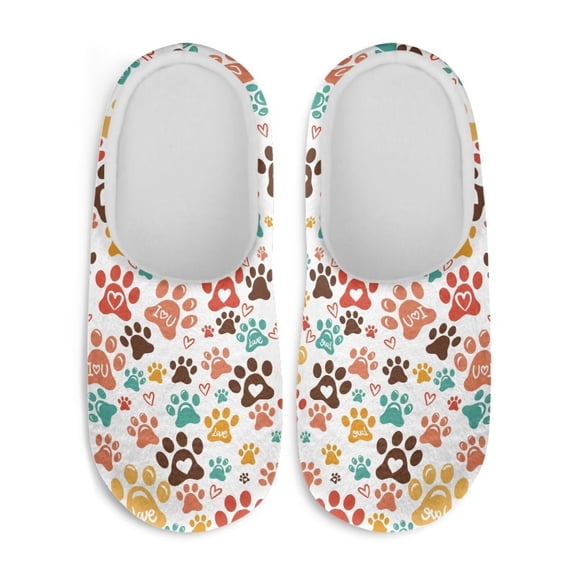 Chaqlin Colorful Paw Print House Slippers Anti-slip Non-slip Slip On Close Toe Comfortable Sole Memory Foam Fur Lined Washable Indoor Home
