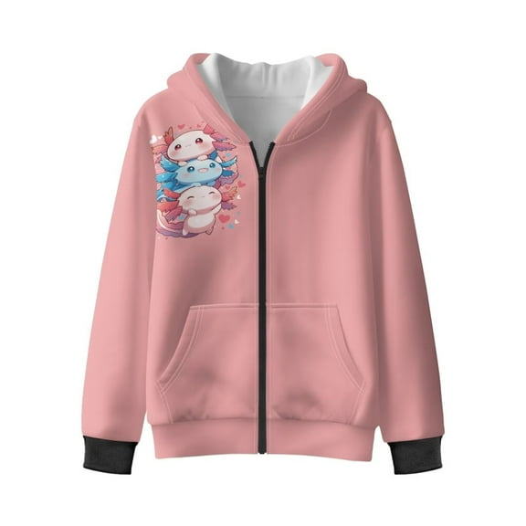 Chaqlin Cute Axolotl Hooded Sweatshirt with Long Sleeve for Kids and Youth - Fluffy Sweatshirts for boy Trendy Fuzzy Jacket for Travel and School