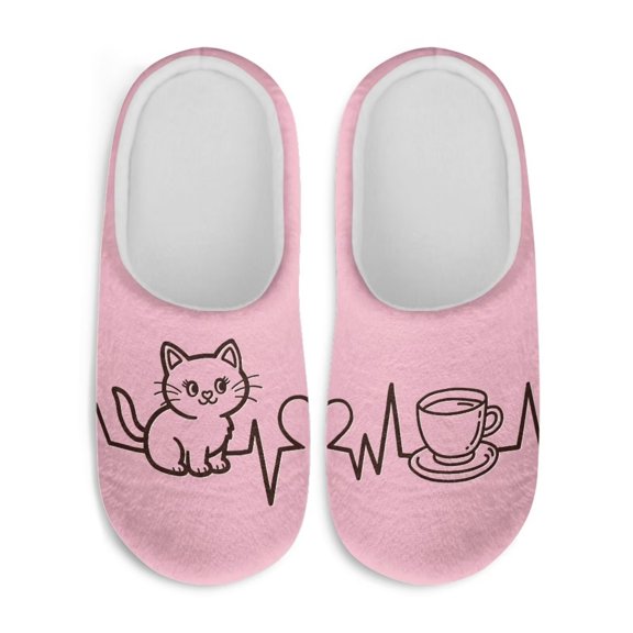 Chaqlin Cute Cat Love Heart Coffee Travel Slippers Lightweight Easy Slip On Memory Foam Comfort Sole Anti-slip Non-slip Hotel School Slippers