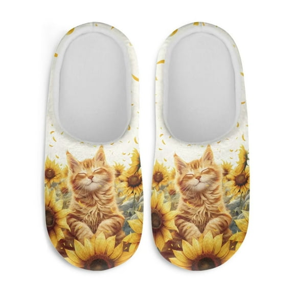 Chaqlin Cute Cat Sunflower Kitchen Slippers Soft Plush Fuzzy Comfy Non Slip Indoor Outdoor House Shoes Warm Cozy Memory Foam Sole Lightweight Anti Skid