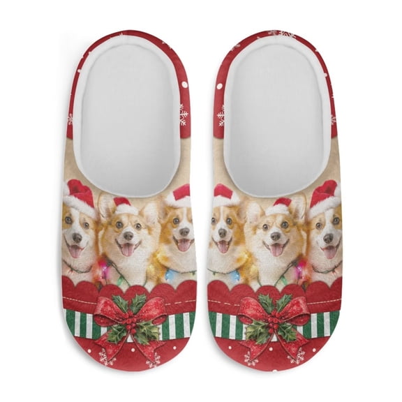 Chaqlin Cute Corgis Bow Tie Christmas Gifts Slippers Soft Plush Fuzzy Comfy Non Slip Indoor Outdoor House Shoes Warm Cozy Memory Foam Sole Lightweight