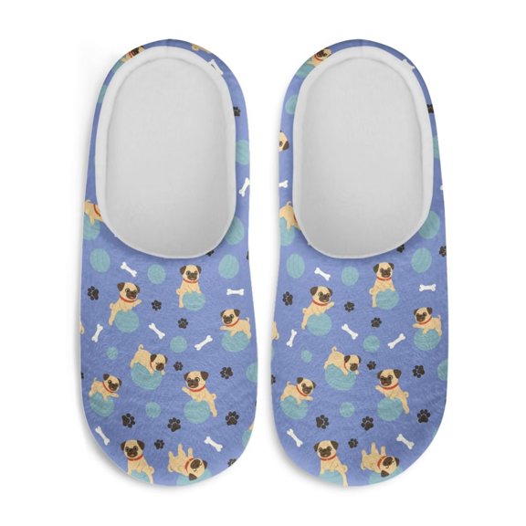Chaqlin Cute Pugdog Paw Print Bedroom Plush Slippers Soft Fuzzy Fluffy Cozy Comfy Fur Lined Washable Comfortable Ladies Girls Slippers