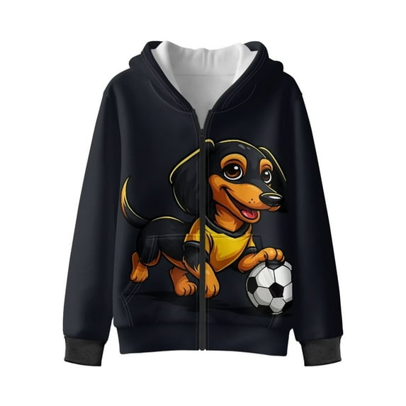 Chaqlin Dachshund Soccer Fluffy Zip Up Hoodie for Teens and Youth - Soft Loose Athletic Sports Jacket for Gym Run and Daily Use kid Fuzzy Sweatshirt