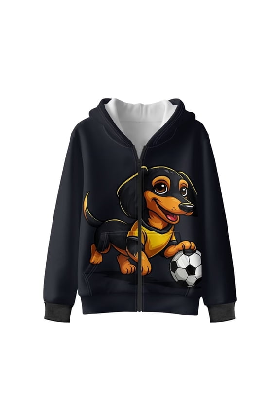 Dachshund Soccer Fuzzy Hooded Sweatshirt for Boys and Girls - Lightweight Comfy Casual Pullover with Pockets for Fall and Winter Outdoor Wear