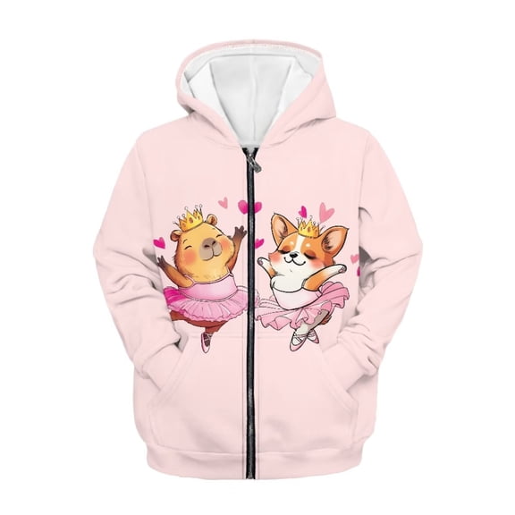 Chaqlin Funny Dance Capybara Fox Teen Girls Hooded Pullover Long Sleeve Soft Comfy with Pockets Casual Loose Top for Travel Size 13-14