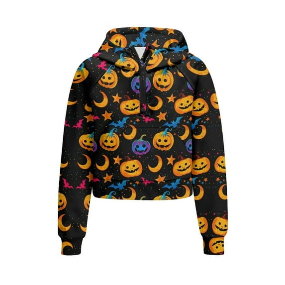 Chaqlin Funny Pumpkin Print Casual Pullover Athletic Zip Up with Pocket Lightweight Sweatshirt Christmas Sweatshirt Size 7-8
