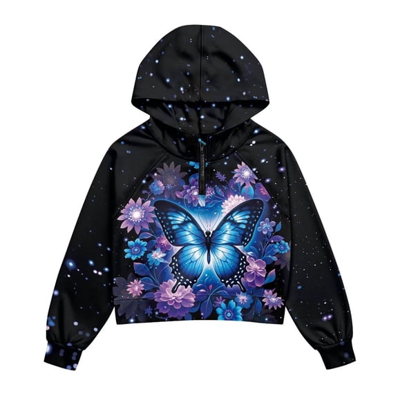 Chaqlin Galaxy Butterfly Flower Quarter Zip Up sweatshirt for kids with Pocket Girls Half Zipper Sweatshirt kids Half Zipper Sweatshirts Size 5-6