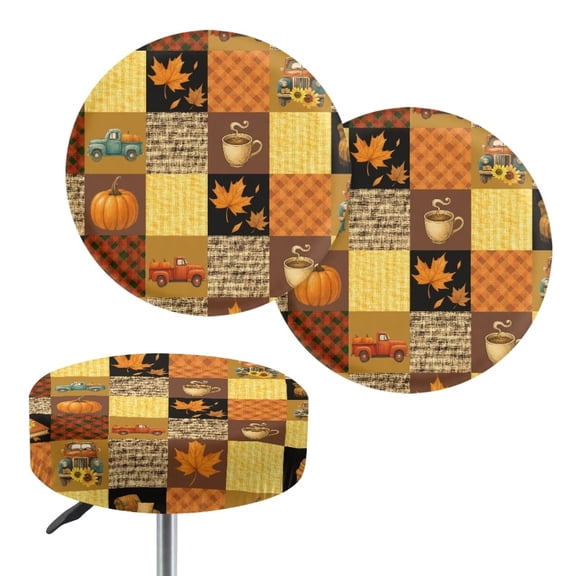 Chaqlin Geometry Coffee Maple Leaf 2 Pack Non-Slip Round Stool Covers with 3D Pattern, Elastic Washable Chair Covers for 12-16 Inch 15 Inch Stools Cover