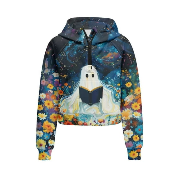 Chaqlin Ghost Book Galaxy Flowers Kids Blouse Shirt with Pocket Oversize Plus Size Girls Hoodies for School for Gym Size 5-6