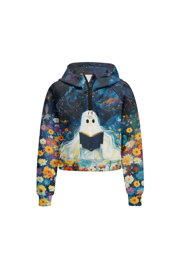 Ghost Book Galaxy Flowers Kids Blouse Shirt with Pocket Oversize Plus Size Girls Hoodies for School for Gym Size 5-6