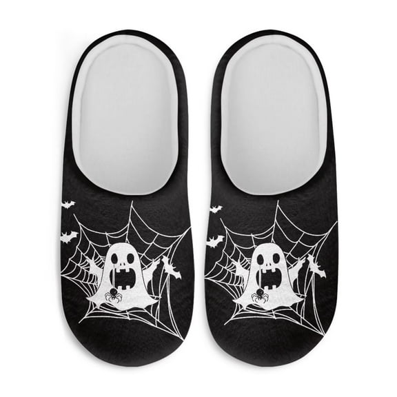 Chaqlin Ghsot Spider Web Halloween House Slippers Anti-slip Non-slip Slip On Close Toe Comfortable Sole Memory Foam Fur Lined Washable Indoor Home
