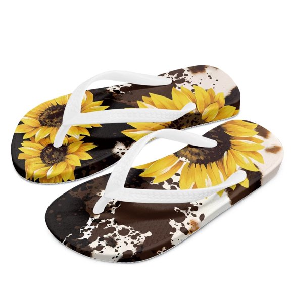 Chaqlin Girls Boys Flip Flops Sandals Kids Chaer Shoes - Sunflower Cow Print - Thong Beach Slides Summer Slip-on Quick Dry Toddler Little Kid Size 2
