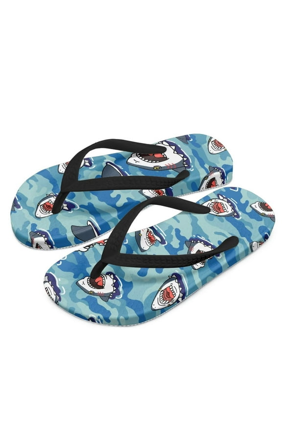 Kids Boys Girls Flip Flops Funny Cartoon Sharks Print Comfort Quick-Dry Beach Pool Thong Sandals(Little Kid/Big Kid) Size 10