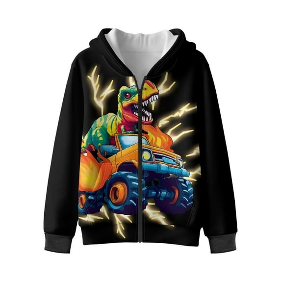 Chaqlin Lightning Car Dinosaur Fuzzy Hoodie for Kids and Boys - boy Fuzzy Sweatshirt Comfy Casual Loose Jacket for Travel and Sports