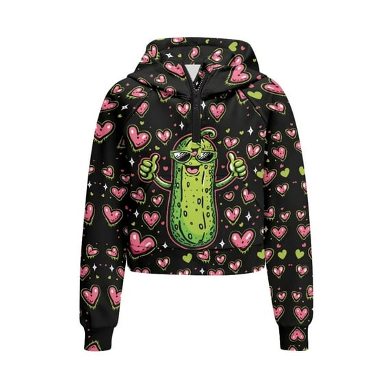 Chaqlin Love Heart Cool Cucumber Tunic Tops with Pocket Long Sleeve Lightweight Girls Hoodies Comfy Casual for Travel Size 7-8