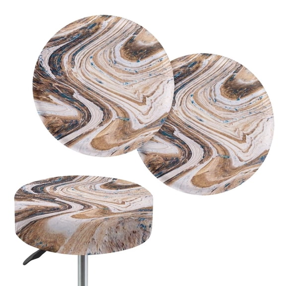 Chaqlin Marble Print Round Bar Stool Covers 3D Print Design, Set of 2 Waterproof Washable Seat Slipcovers with Elastic Band 12 Inch Stools Cover Brown