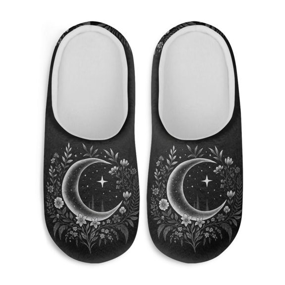 Chaqlin Moon Stars Flower Winter Slippers Warm Cozy Comfort Sole Anti-skid Rubber Sole Lightweight Easy On Cold Weather Travel Hotel Slippers