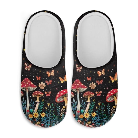 Chaqlin Mushroom Butterfly Flowers Unisex Plush Slippers Soft Fuzzy Comfy Non Slip Indoor House Shoes Warm Cozy Anti Skid Memory Foam Sole Lightweight Easy On