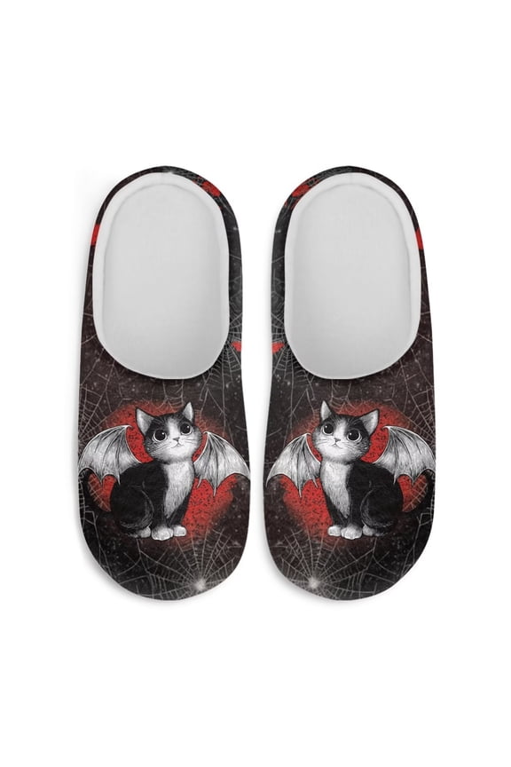 Novelty Black Cat Spider Web Cozy Gifts Slippers Soft Plush Fuzzy Comfy Non Slip Indoor Outdoor House Shoes Warm Memory Foam Sole Lightweight For Women