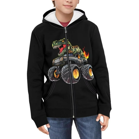Chaqlin Off-road Vehicle Dinosaur Flame Comfy Hooded Sweatshirt with Pockets Long Sleeve Loose Casual Pullover for Youth Girls Size 10-12
